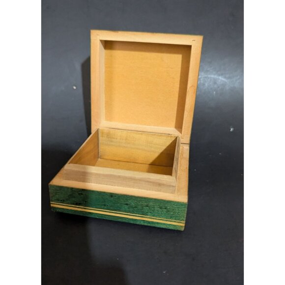 Italian Handcrafted Wooden Trinket Box Green & Gold Floral Design Vintage Decor - Picture 3 of 9
